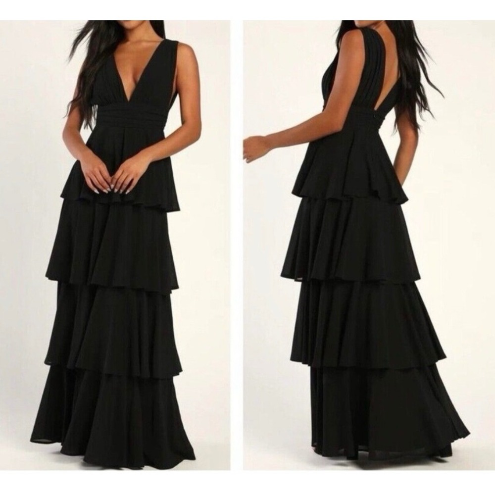 NWT Lulus Amazing Evening Black Tiered Maxi Dress XL